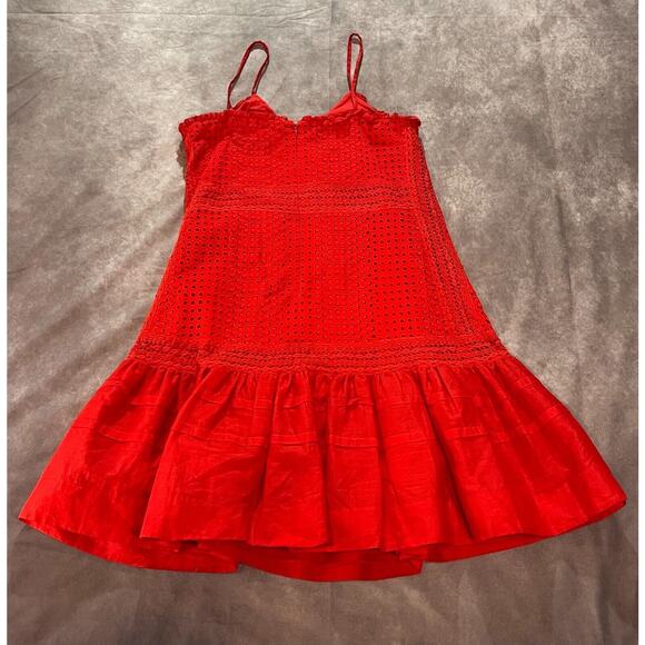J.Crew Women's Red Eyelet Ruffle Hem Spaghetti Strap Fit & Flared Dress Size 2 - Picture 3 of 8